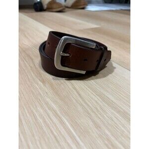 Classic Men's Dark Brown Top Grain Leather Dress Belt Silver Buckle Solid 42